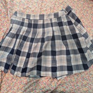 Eloquii Navy and Cream Plaid Skater Skirt